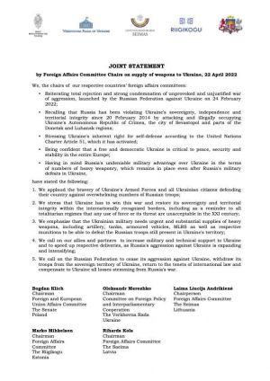 Спільна Заява Голів Комітетів закордонних справ щодо постачання зброї Україні 